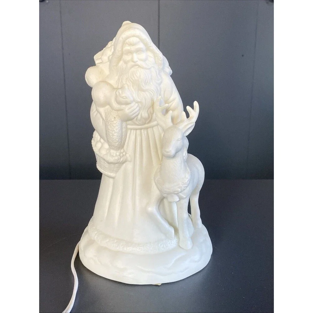 Vintage Santa w/ Reindeer Christmas Light Bisque 9